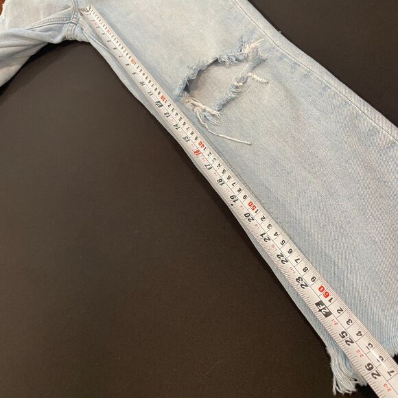 ~ PAIGE XS 26 Overalls Boho Light Blue Wash High Rise Sierra Denim Raw Hem 2 4 - Picture 7 of 16